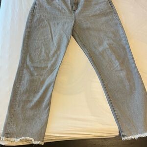 LOFT Gray Ankle Cropped Pants with Frayed Hem